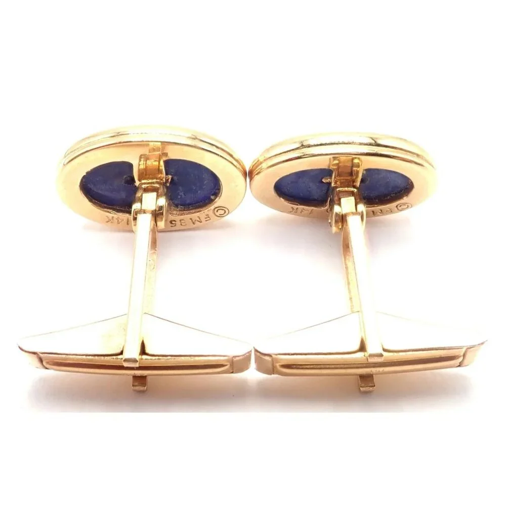 Authentic! Franklin Mint Faberge Imperial Eagle 14k Yellow Gold Lapis Cufflinks